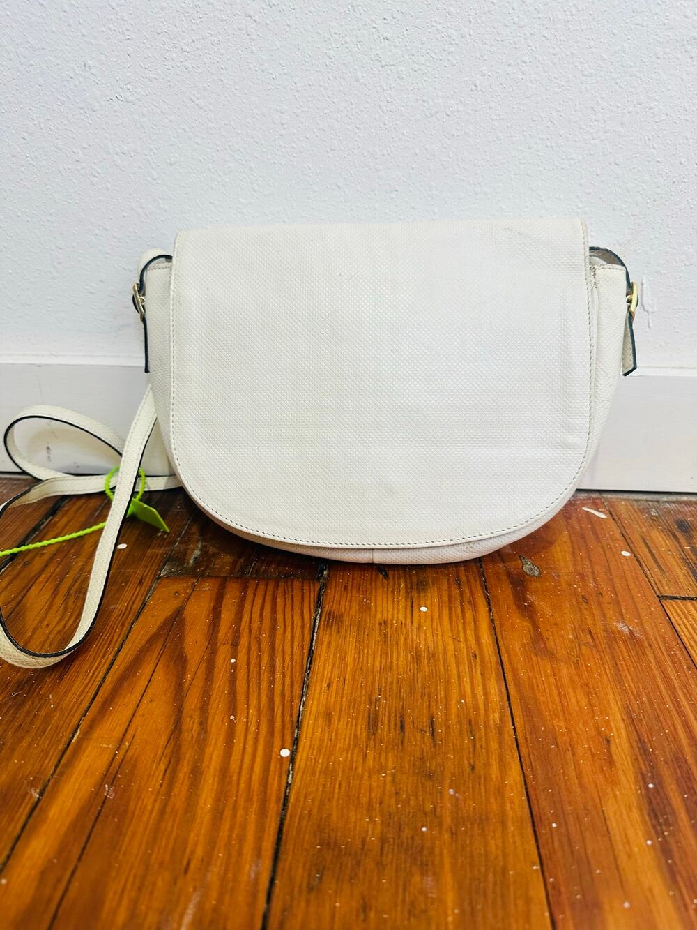 BOTTEGA VENETA White Leather Vintage Made in Italy Flap Over Crossbody Bag Purse